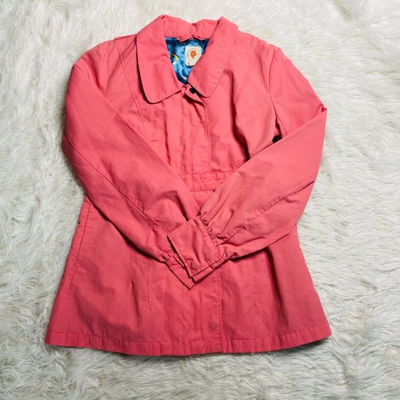 Tulle Anthropologie Women Salmon Pink Mid Length Utility Rain Jacket A7275 Large - Picture 1 of 12